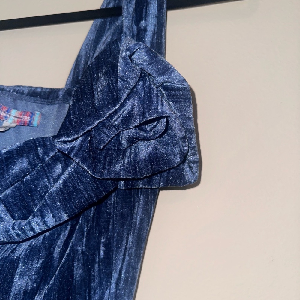 Urban Outfitters Blue Velvet One Shoulder Dress - Picture 3 of 5